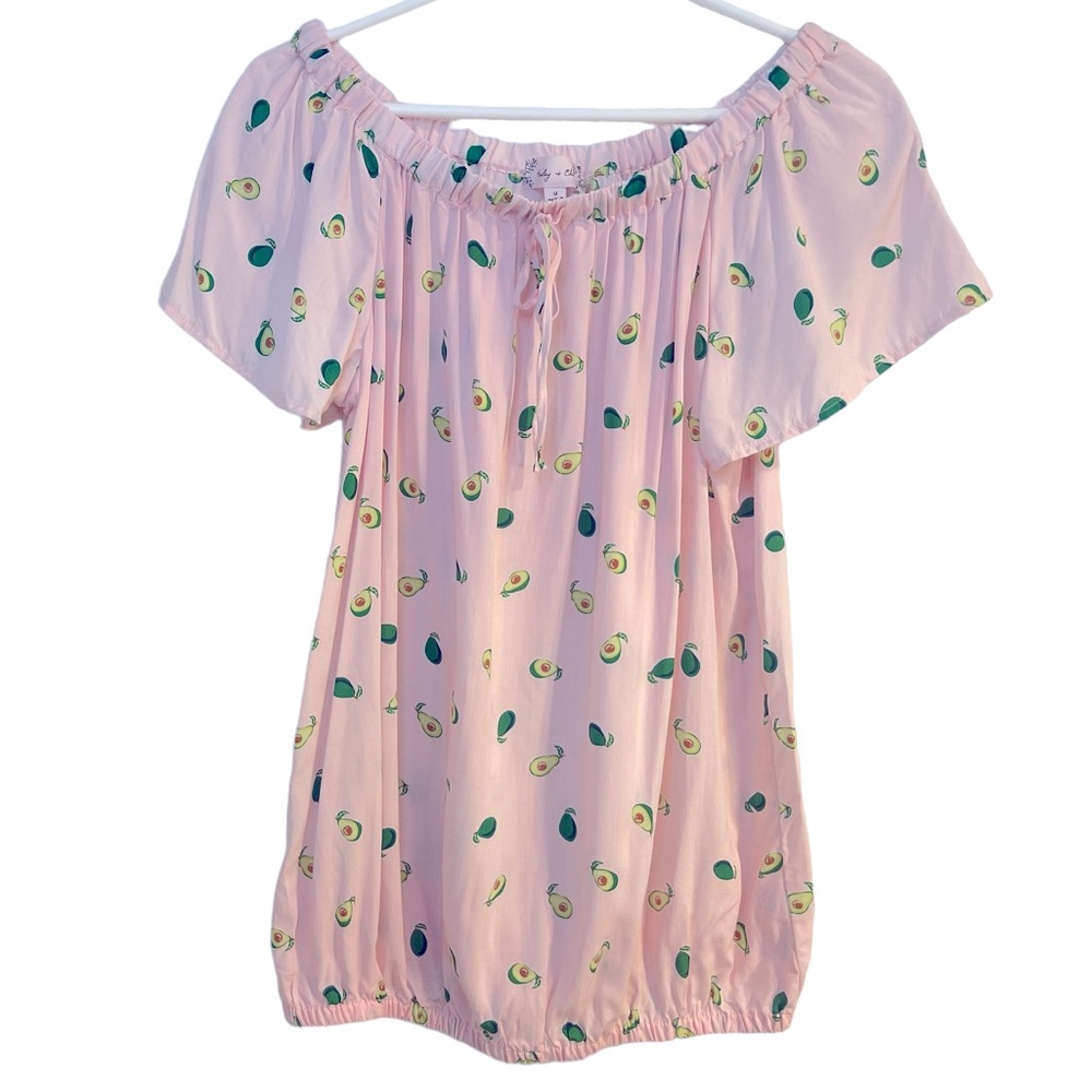 🥑 Toast, Anyone?! Pink Avocado Off Shoulder Blouse